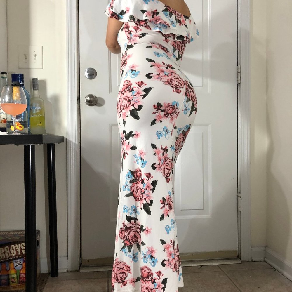 Off the Shoulder White Floral Dress
